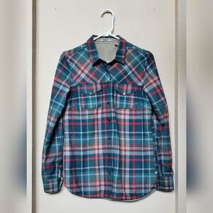 Toad&Co Teal and Red Classic Plaid Shacket.  Size XS